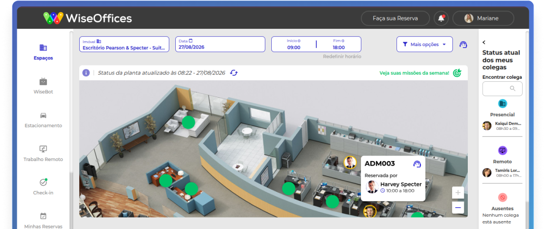 Planta 3D do escritório na plataforma WiseOffices