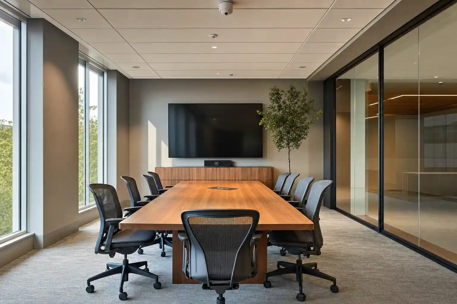 Sala de reunião moderna com sensores de ocupação