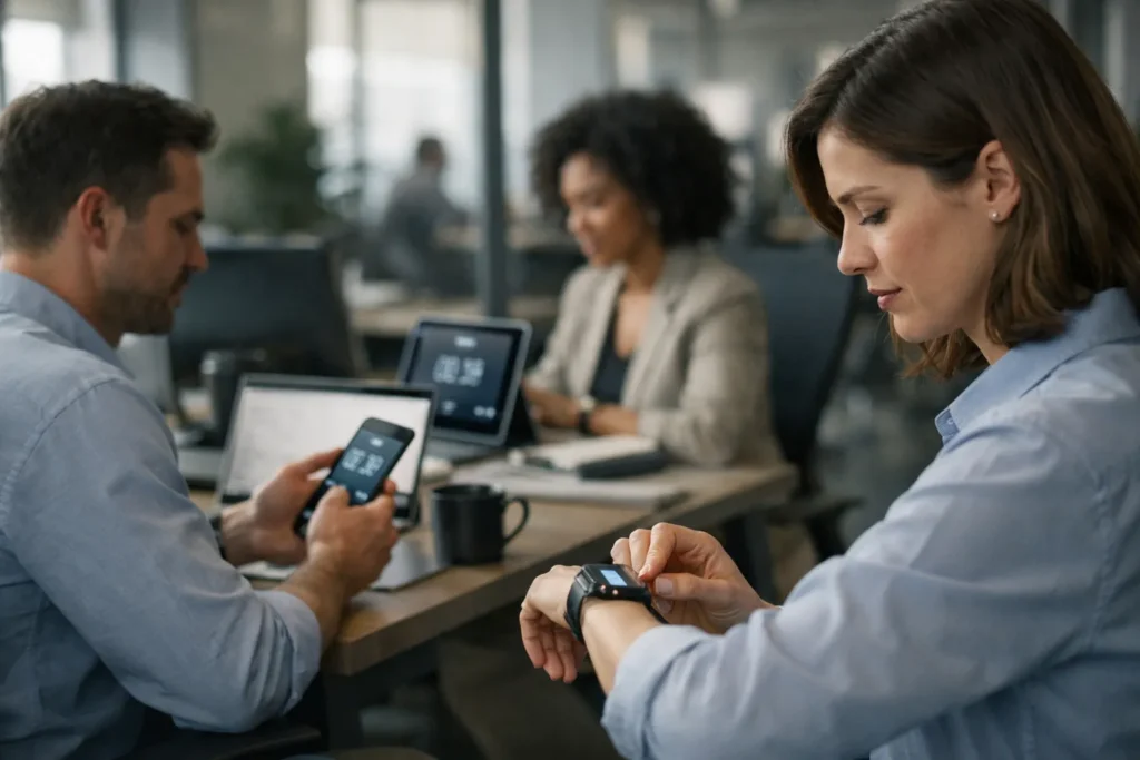 Funcionário usando tecnologia para controle de jornada