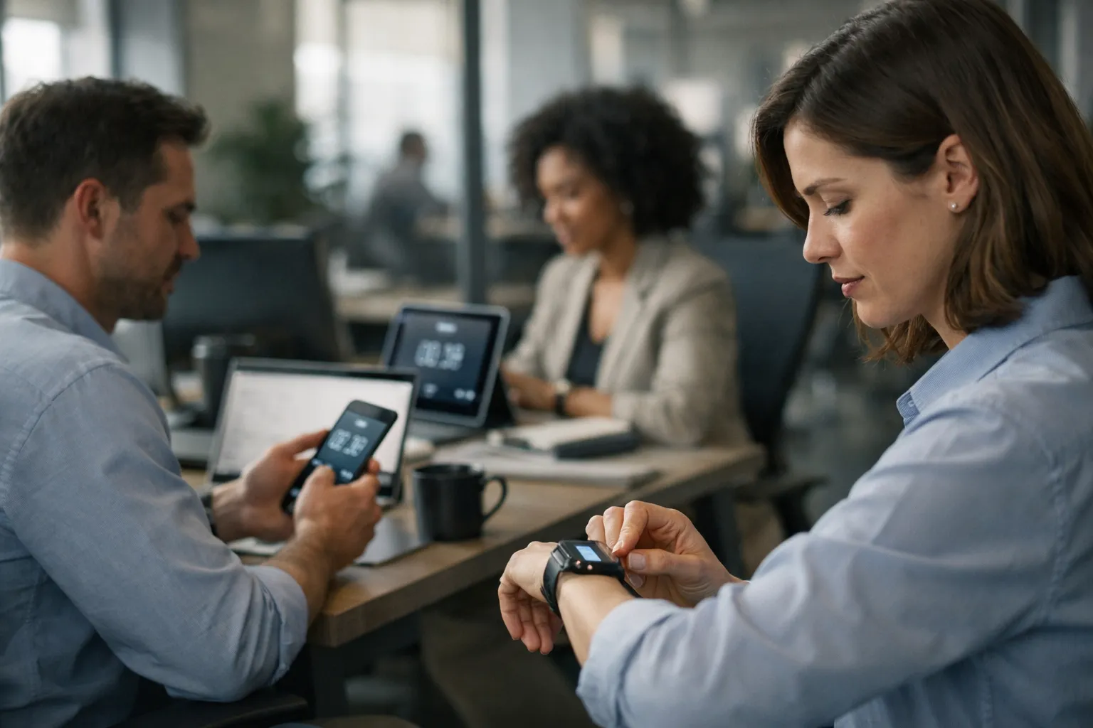 Funcionário usando tecnologia para controle de jornada
